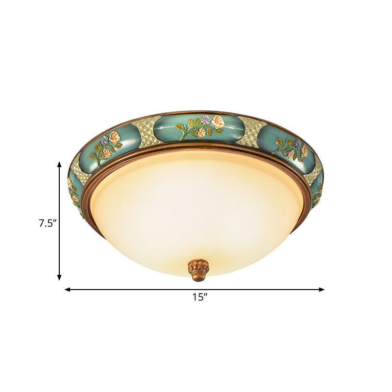 Vintage 3 - Head Ceiling Mounted Light In Blue - Green With Frosted Glass Shade 15’/19’ W