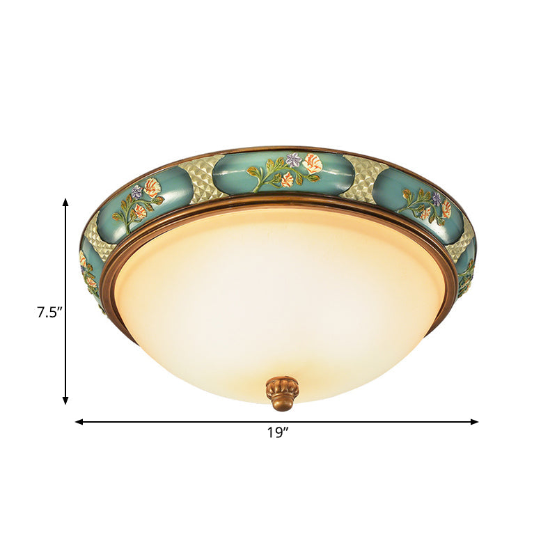 Vintage 3-Head Ceiling Mounted Light In Blue-Green With Frosted Glass Shade 15/19 W