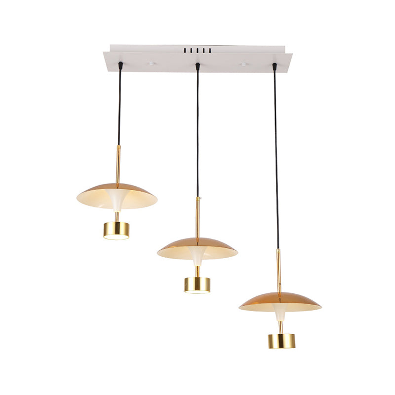 Modern Gold Dome Pendant With 3-Light Led Ceiling Fixture