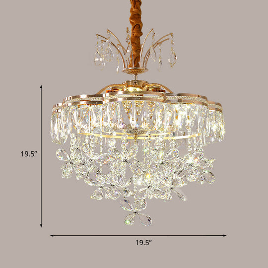 Modern Gold Flower Crystal Chandelier - 8 Lights Clear Dining Room Pendant Light Kit