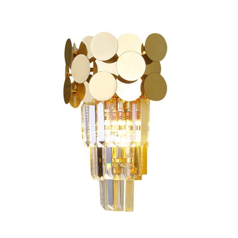 Modern Wall Sconce With Tiered Crystal Shade In Gold For Living Room