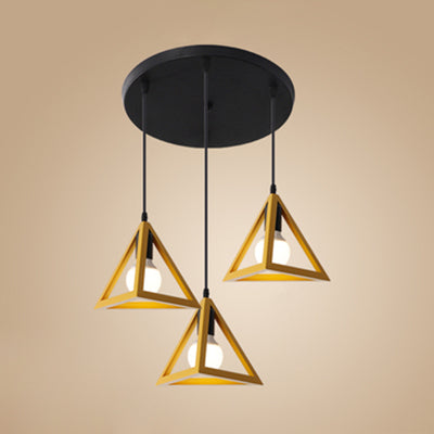 Retro Triangle Pendant Ceiling Light - Stylish Metallic 3-Head Suspension Lamp Yellow / Round