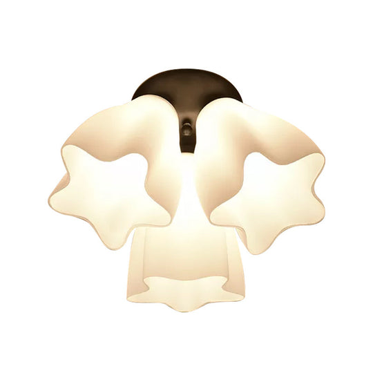 Simple White Glass Semi Flush Mount Light With 3/5 Bulbs - Ideal Bedroom Ceiling Lighting Fixture