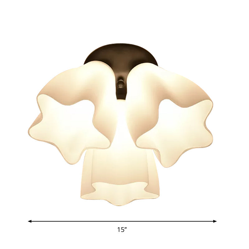 Simple White Glass Semi Flush Mount Light With 3/5 Bulbs - Ideal Bedroom Ceiling Lighting Fixture