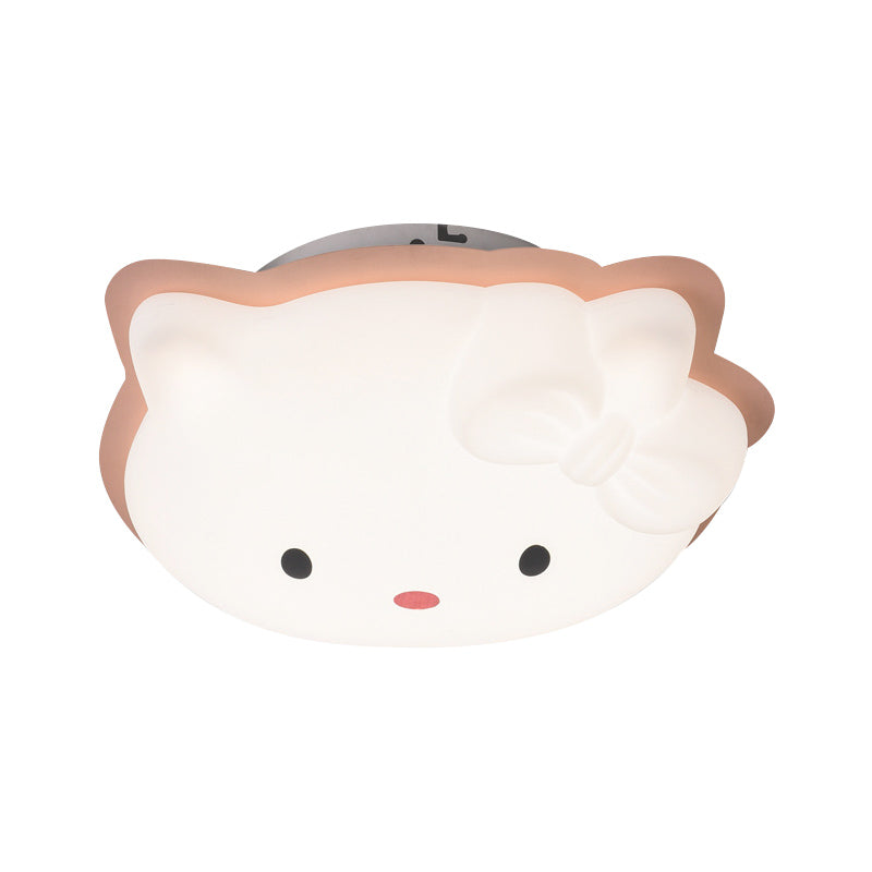 Kids’ Cartoon Cat Led Flush Mount Light Fixture For Pink/Blue Bedroom Décor