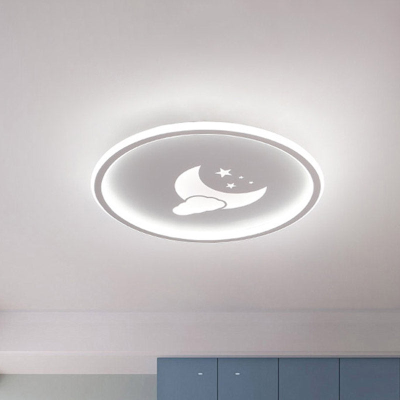 Contemporary Moon And Star Pink/White Round Acrylic Led Ceiling Light