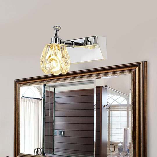 Chrome Vanity Light Fixture With Minimal Crystal Flower Sconce Warm/White 1 / Warm