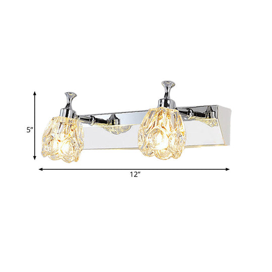 Chrome Vanity Light Fixture With Minimal Crystal Flower Sconce Warm/White