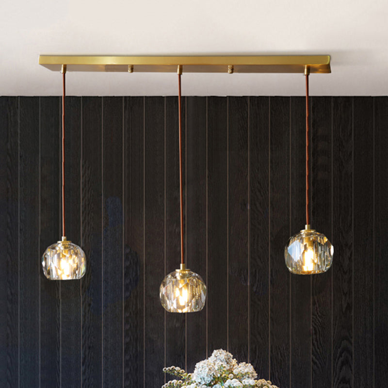 Contemporary Gold Crystal Pendant Light With 3 Heads - Stunning Cluster Design Domed Hanging Lamp