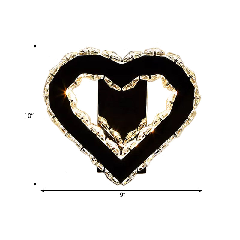 Modern Led Heart Wall Hanging Light In Black Crystal For Bedroom Décor