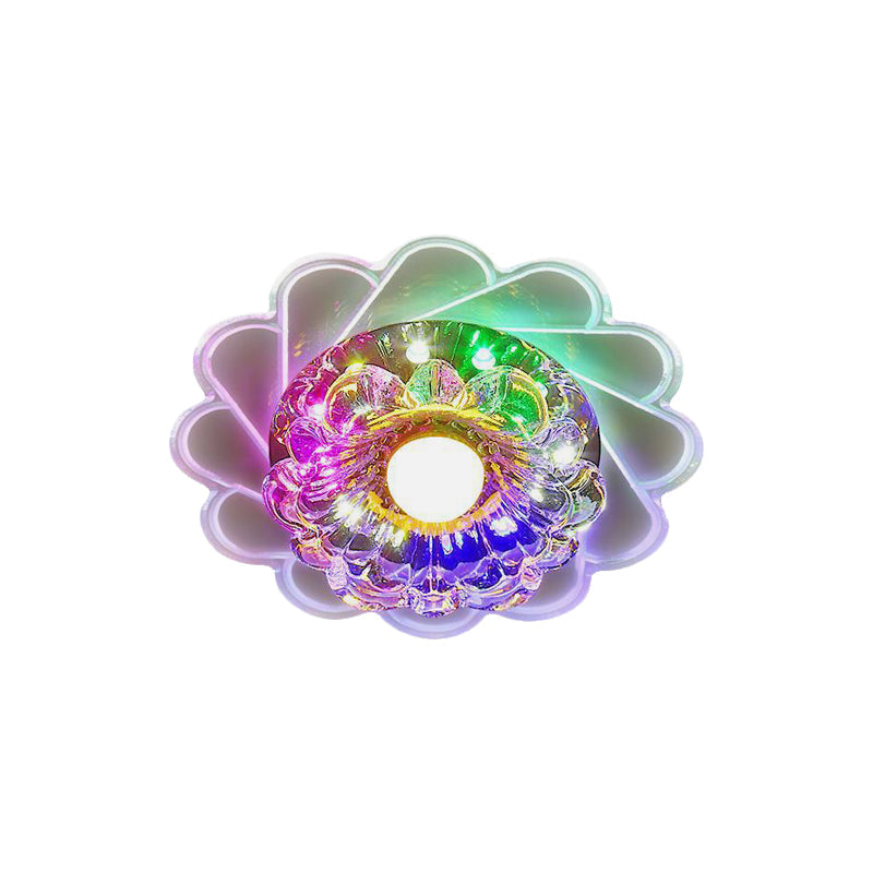 Clear Faceted Crystal Led Flush Mount Ceiling Light Fixture - Bedroom Lighting With Warm/Multi-Color