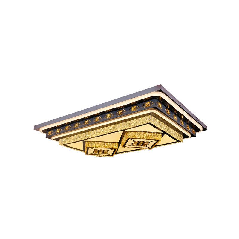 Modern Led Ceiling Light With Diamond Crystal Shade - Chrome Flush Mount For Living Room