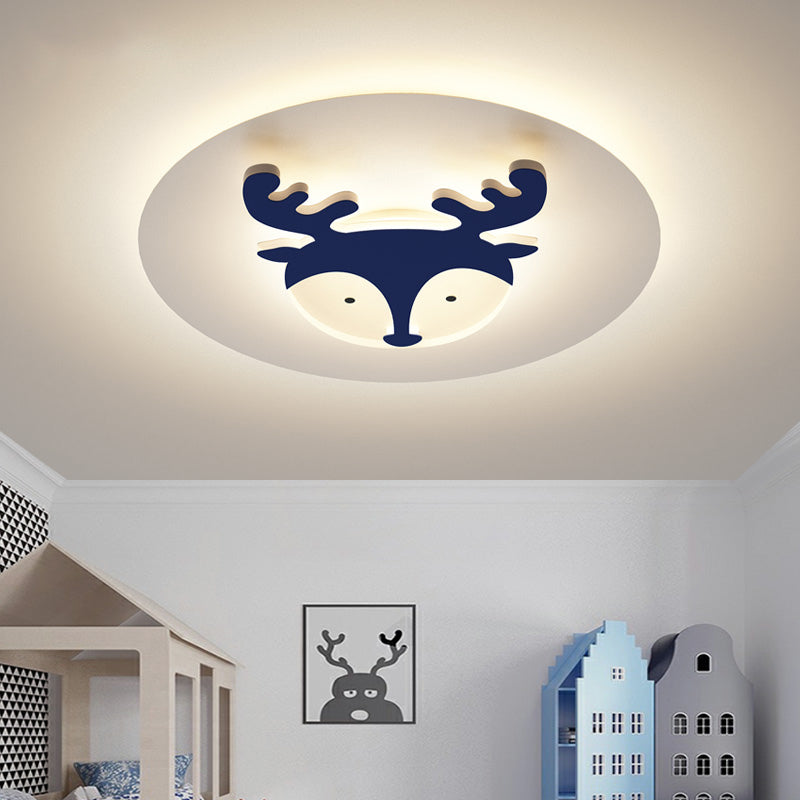 Kids Style Fox/Deer Child-Care Center Ceiling Lamp - Acrylic Led Flush Mount In Blue/Coffee With