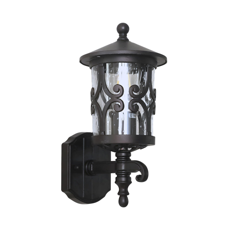 Classic Lantern Clear Bubble/Crackle Glass Sconce Light - 1-Light Wall Lighting For Courtyard Dark