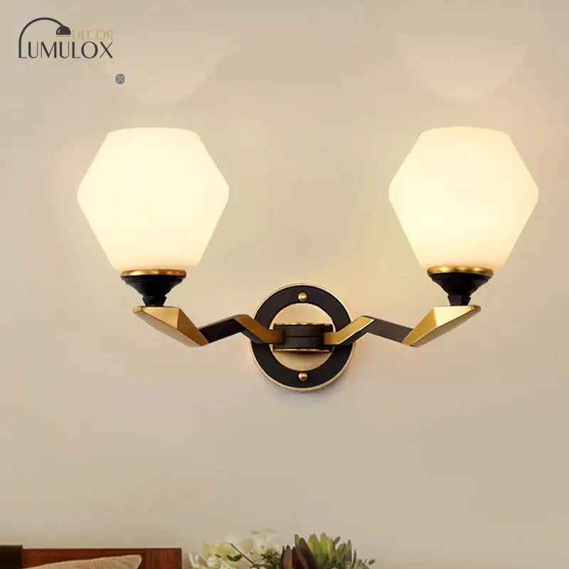 Hexagon Wall Light Black And Gold Frosted Glass Lighting Fixture