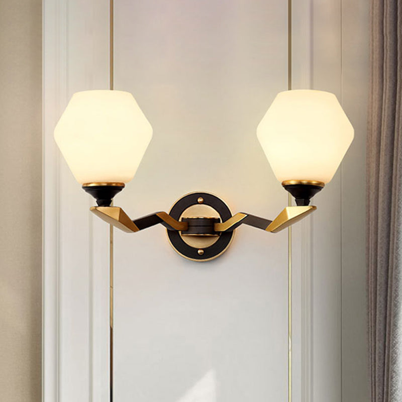 Classic Black And Gold Hexagon Wall Sconce With Frosted Glass - Half-Bulb Lighting Fixture 2.0 /