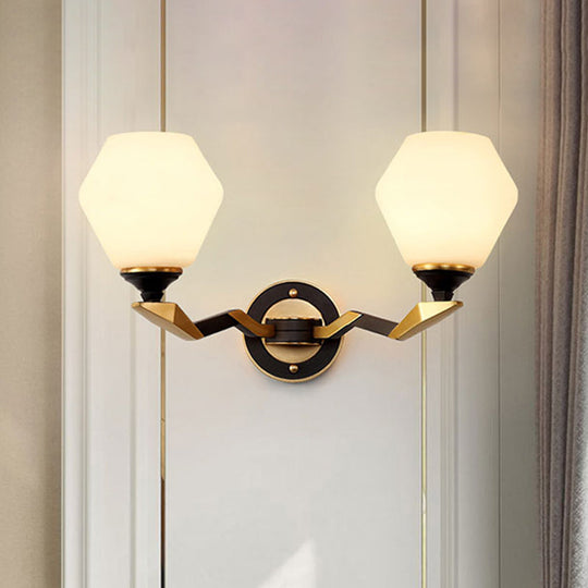 Classic Black And Gold Hexagon Wall Sconce With Frosted Glass - Half-Bulb Lighting Fixture 2.0 /