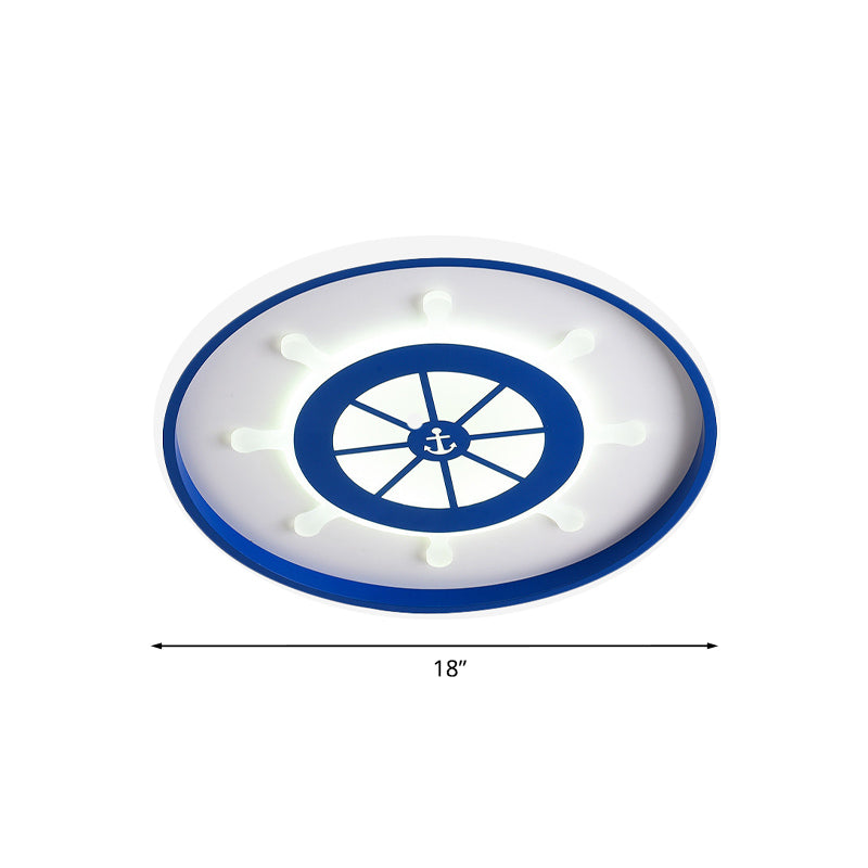 Ultrathin Mediterranean Flush Mount Led Ceiling Light For Kids Room In Blue With Warm/White