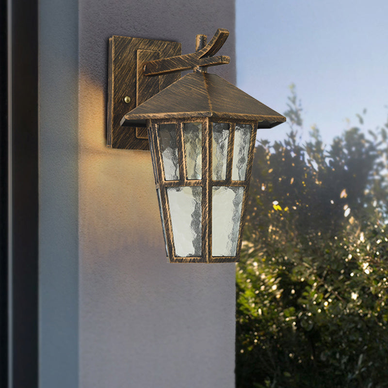 Vintage Birdcage Wall Sconce - Elegant Outdoor Bronze/Black Lamp With Clear Water Glass Single Light