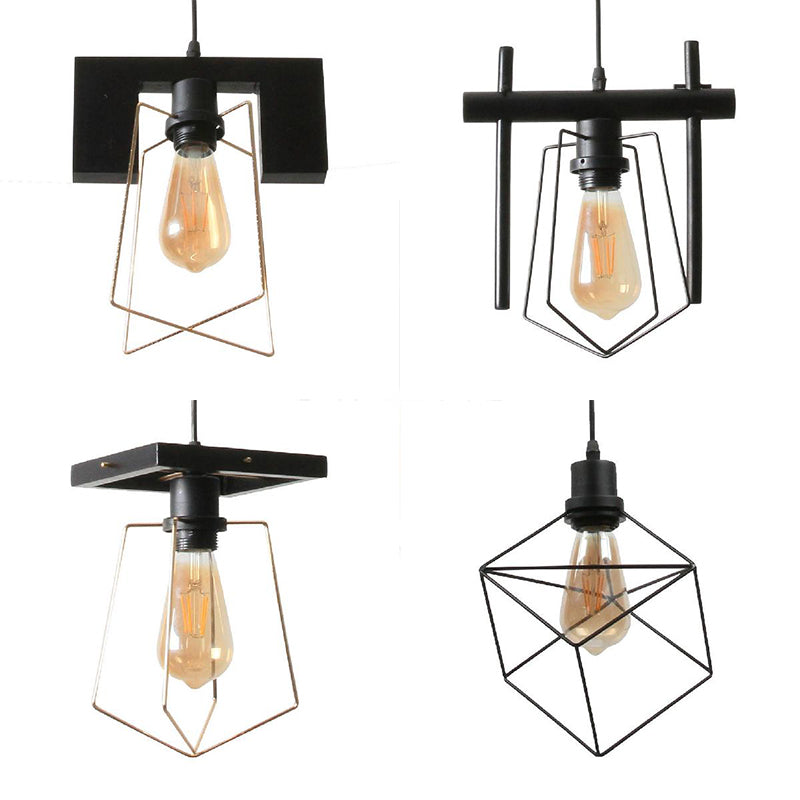 Metal Caged Pendant Lighting - Farmhouse Style 1 Light Black