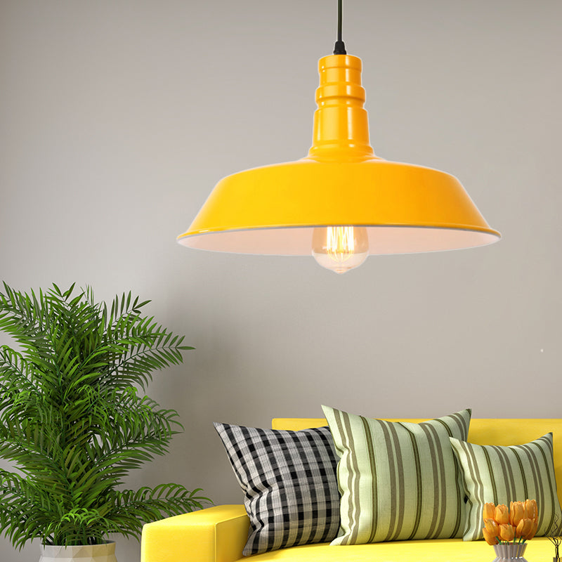 Retro Style Metal Barn Shade Hanging Lamp - 1 Bulb Ceiling Pendant In Pink/Yellow Multiple Diameter