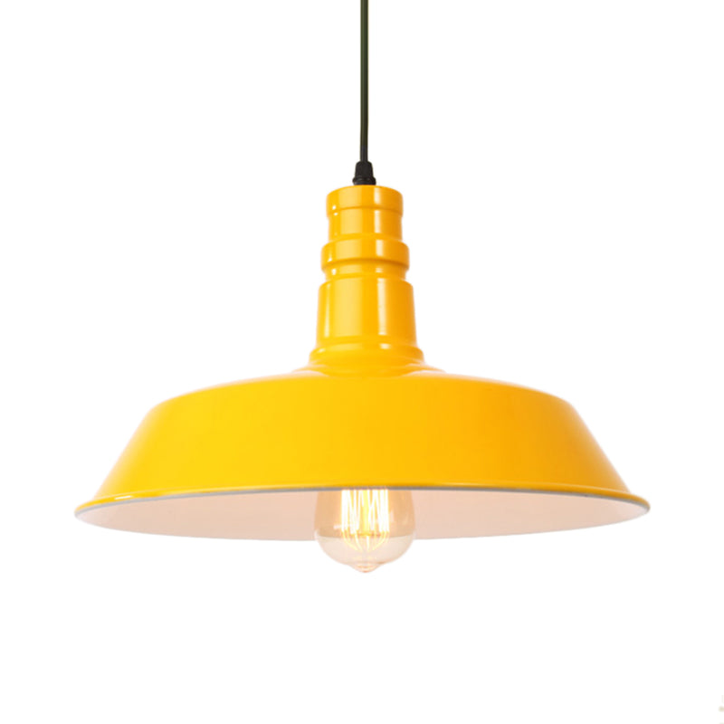 Retro Style Metal Barn Shade Hanging Lamp - 1 Bulb Ceiling Pendant In Pink/Yellow Multiple Diameter