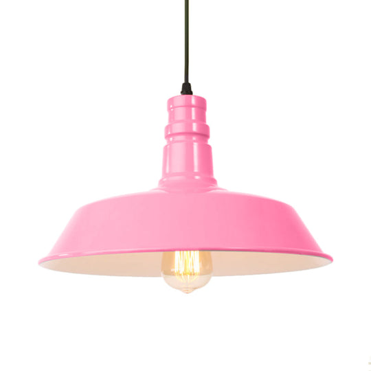 Retro Style Metal Barn Shade Hanging Lamp - 1 Bulb Ceiling Pendant In Pink/Yellow Multiple Diameter