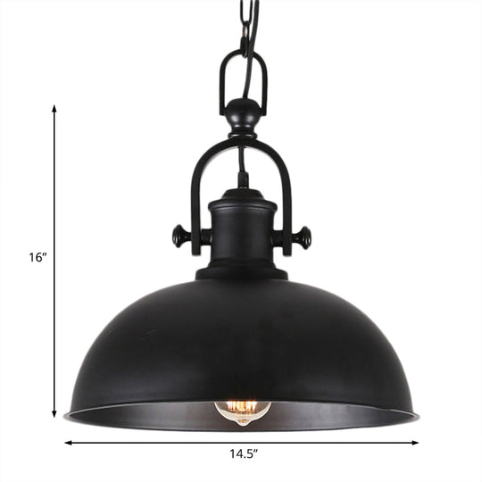 Industrial Pendant Light With Adjustable Chain - Bowl Shade Metal Black