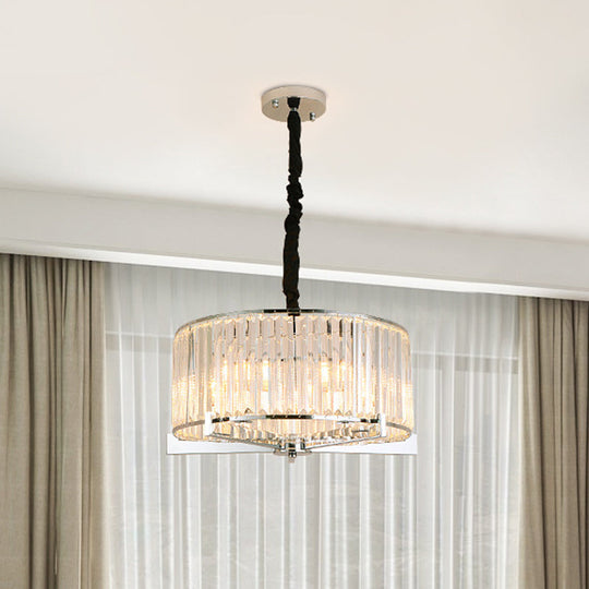 5/6-Head Modern Drum Crystal Chandelier: Stylish Ceiling Light For Table 5 / Clear