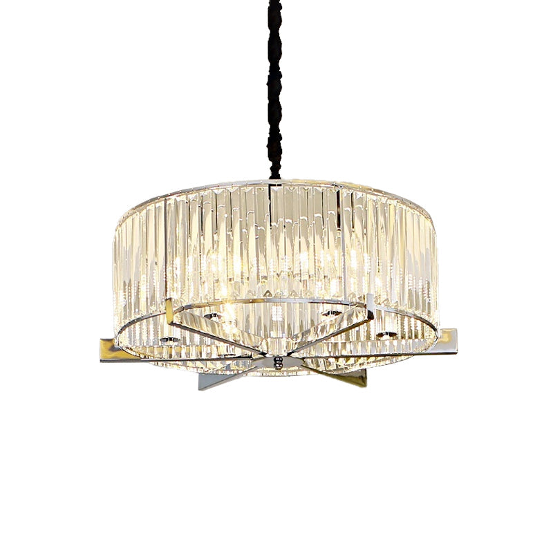 5/6-Head Modern Drum Crystal Chandelier: Stylish Ceiling Light For Table