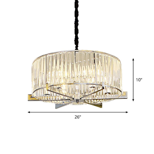 5/6-Head Modern Drum Crystal Chandelier: Stylish Ceiling Light For Table