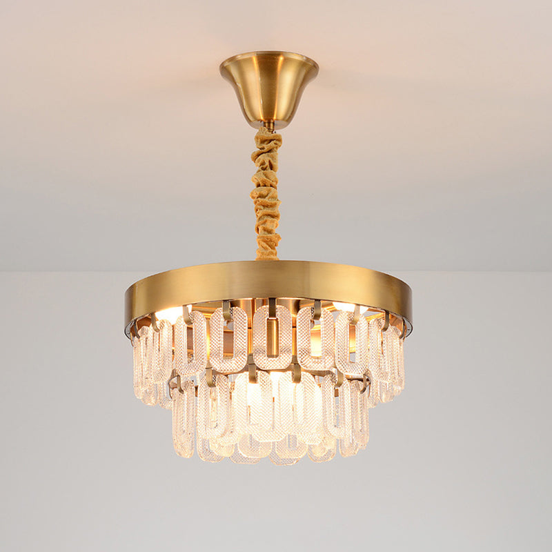 Modern Gold 6-Head Crystal Chandelier Light With 2 Tiers - Dining Room Pendant