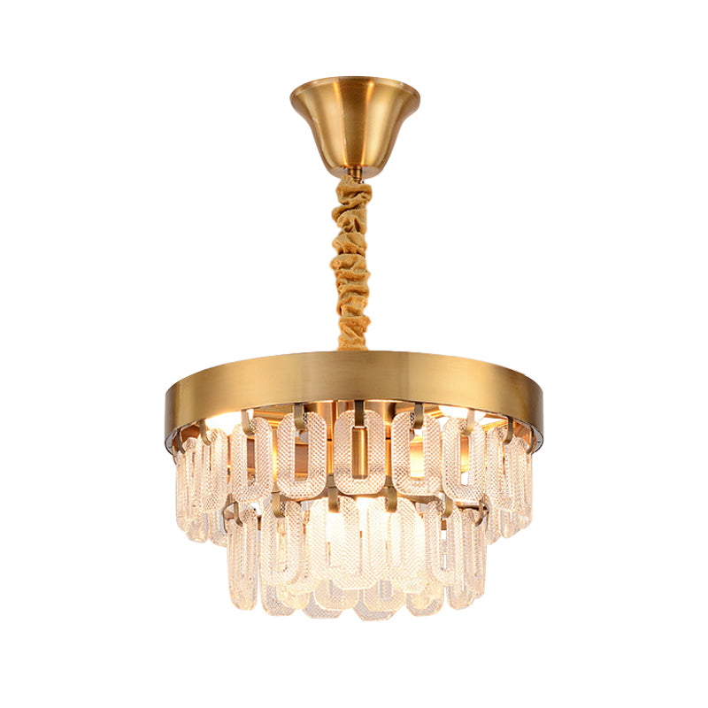 Modern Gold 6-Head Crystal Chandelier Light With 2 Tiers - Dining Room Pendant