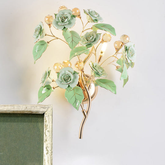 Modern Faceted Crystal Flower Sconce - Wall Mounted Bedroom Light Fixture With 3 Bulbs