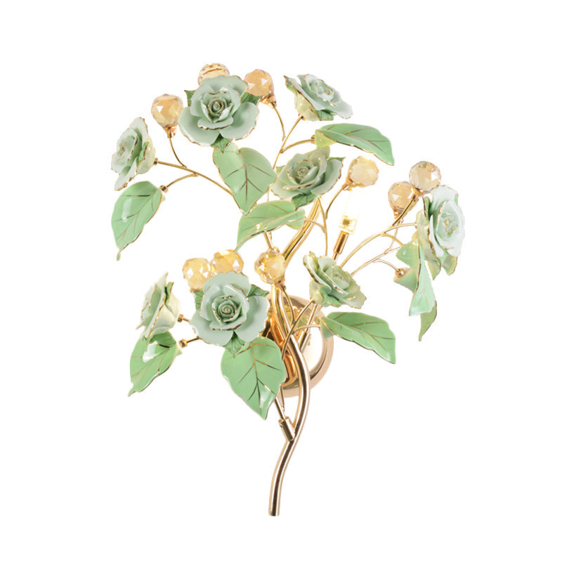 Modern Faceted Crystal Flower Sconce - Wall Mounted Bedroom Light Fixture With 3 Bulbs