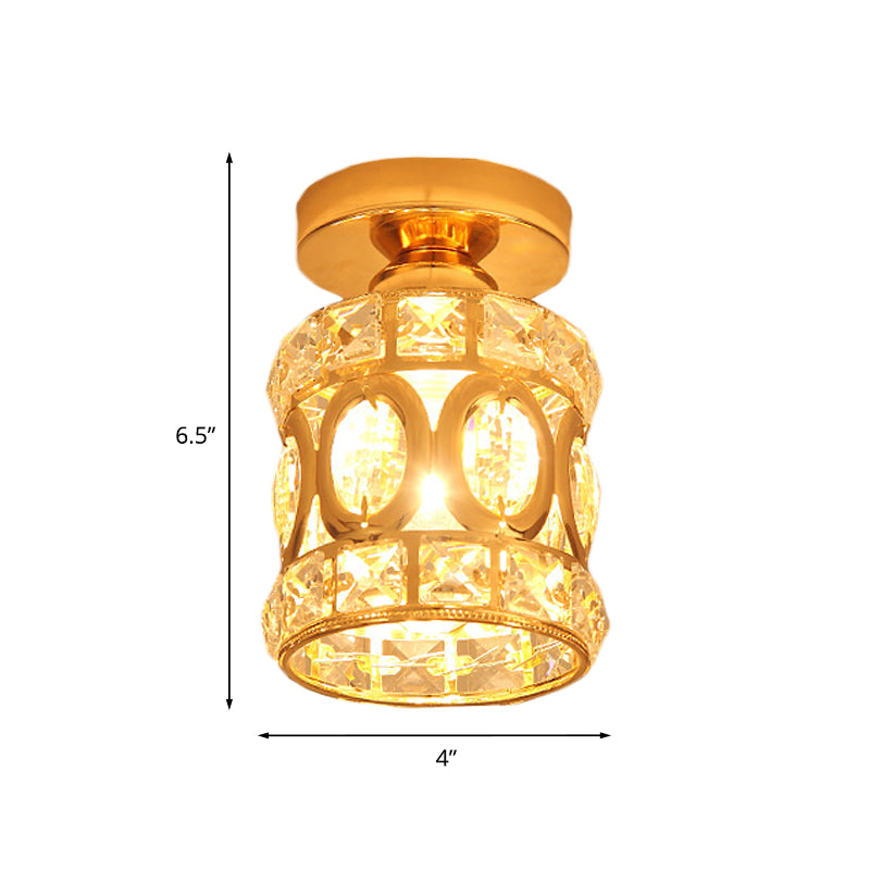 Modern Gold Crystal Flush Light For Corridors - Recessed 1-Light Mount