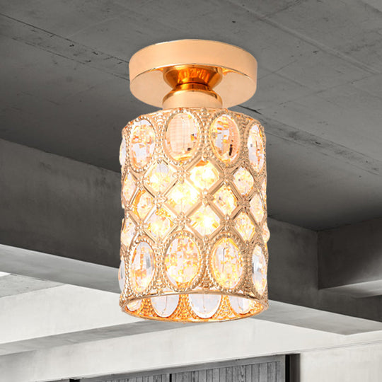 Modern Gold Crystal Flush Light For Corridors - Recessed 1-Light Mount / B