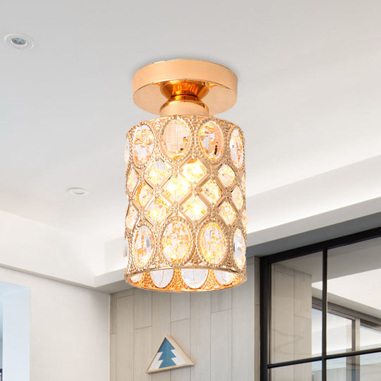 Modern Gold Crystal Flush Light For Corridors - Recessed 1 - Light Mount