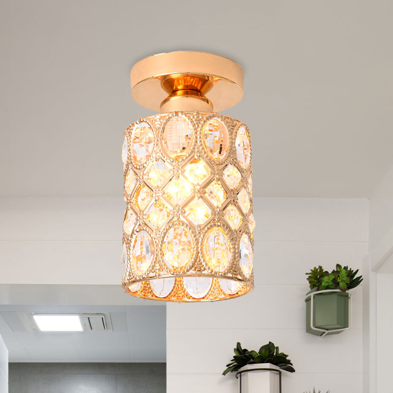 Modern Gold Crystal Flush Light For Corridors - Recessed 1-Light Mount
