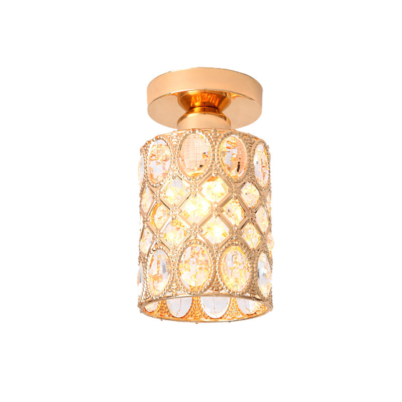 Modern Gold Crystal Flush Light For Corridors - Recessed 1 - Light Mount