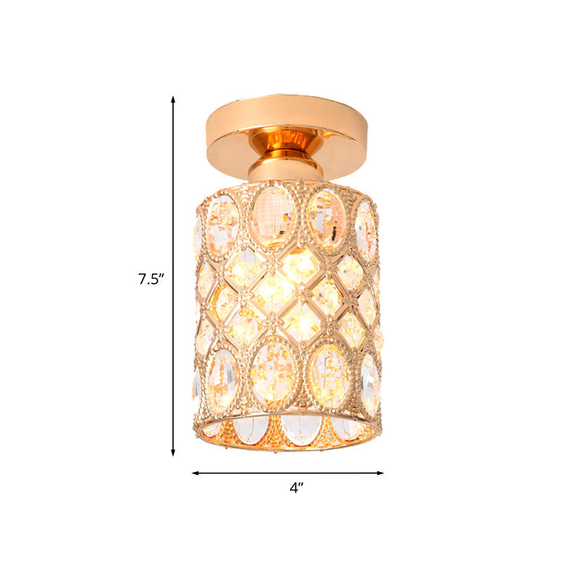 Modern Gold Crystal Flush Light For Corridors - Recessed 1 - Light Mount