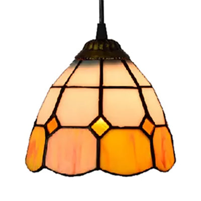 Tiffany-Style Flower Handcrafted Stained Glass Pendant Light In Yellow/Light Blue/Dark Blue