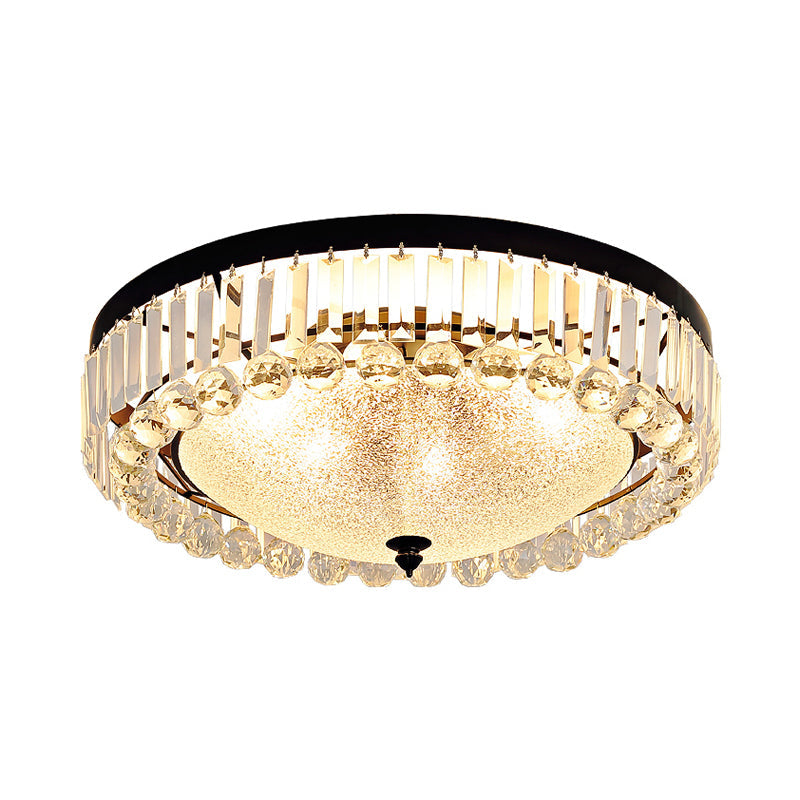 5-Bulb Textured Glass Dome Flush Mount Light In Black With Crystal Accent