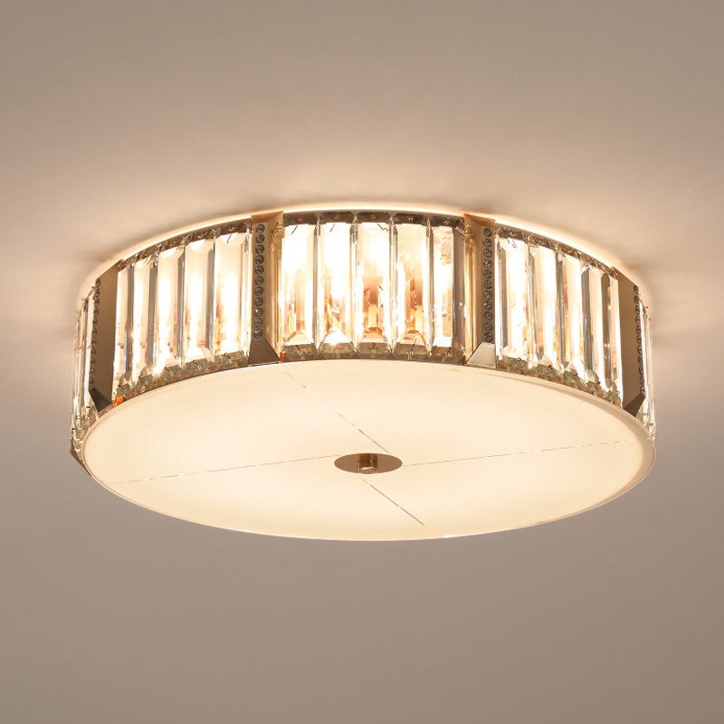 Modern Gold Flush Mount Light Fixture With Crystal Drum Design - Ideal For Bedroom