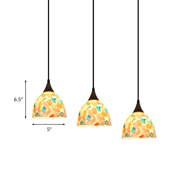 Mosaic Tile Shell Drop Tiffany-Style Pendant Lamp With Bell Shape Bronze Finish - 3 Bulbs