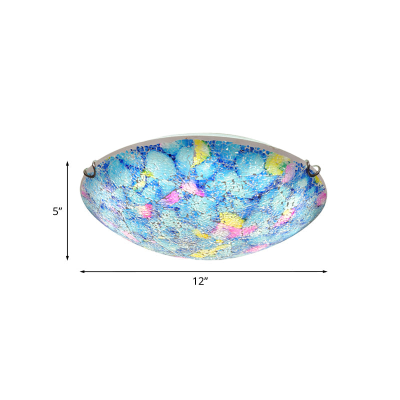 Tiffany Blue Stained Glass Ceiling Light For Bedroom - 2/3-Light Wide Bowl Flush Mount 12/16