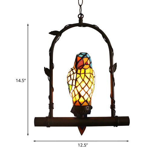 Yellow Stained Glass Victorian Parrot Wall Light With Swing - Mediterranean Style 1-Light Sconce