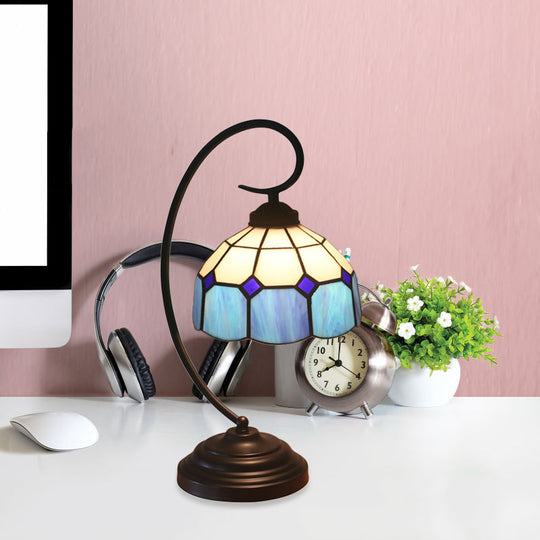 Baroque Orange/Blue/Yellow Cut Glass Task Table Lamp With Swirl Arm