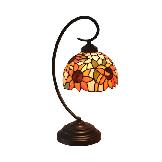 Mediterranean Sunflower Stained Glass Nightstand Light - Dark Coffee Finish Swirl Arm Bulb Included
