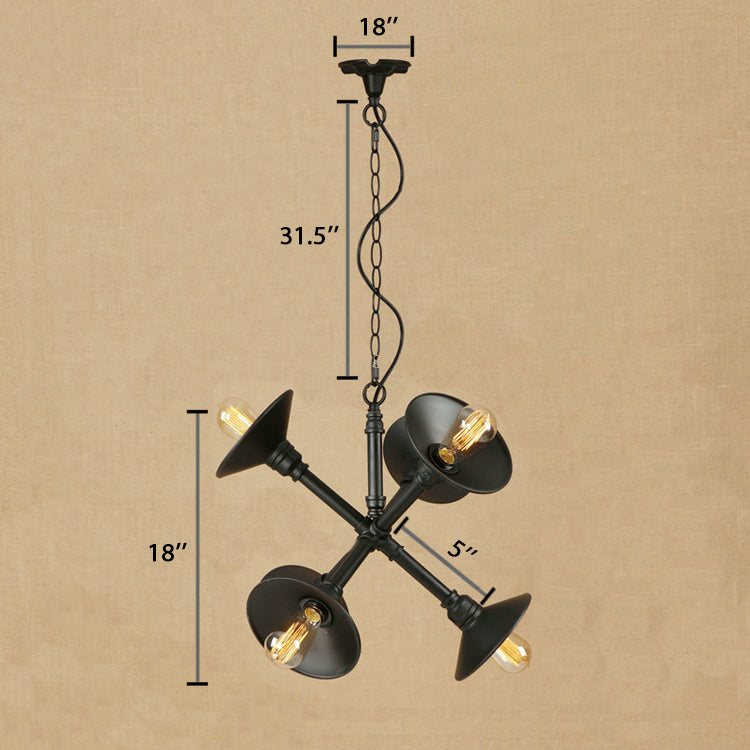 Industrial Style Black Metal Chandelier With 6-Light Flared Hanging Design - Perfect For Bars